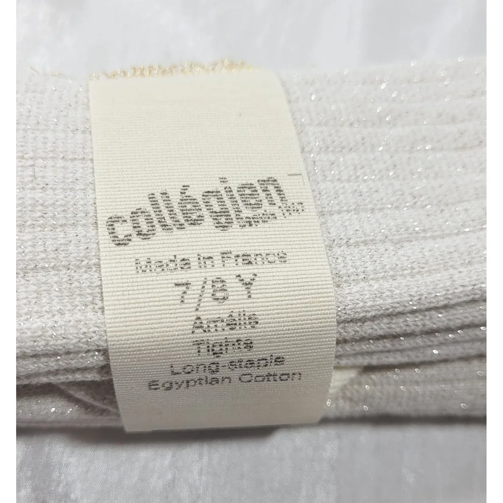 Collegien‎ Amelie Glitter Sparkle Tights for Girls - Ivory/Silver - Size 7/8 Y